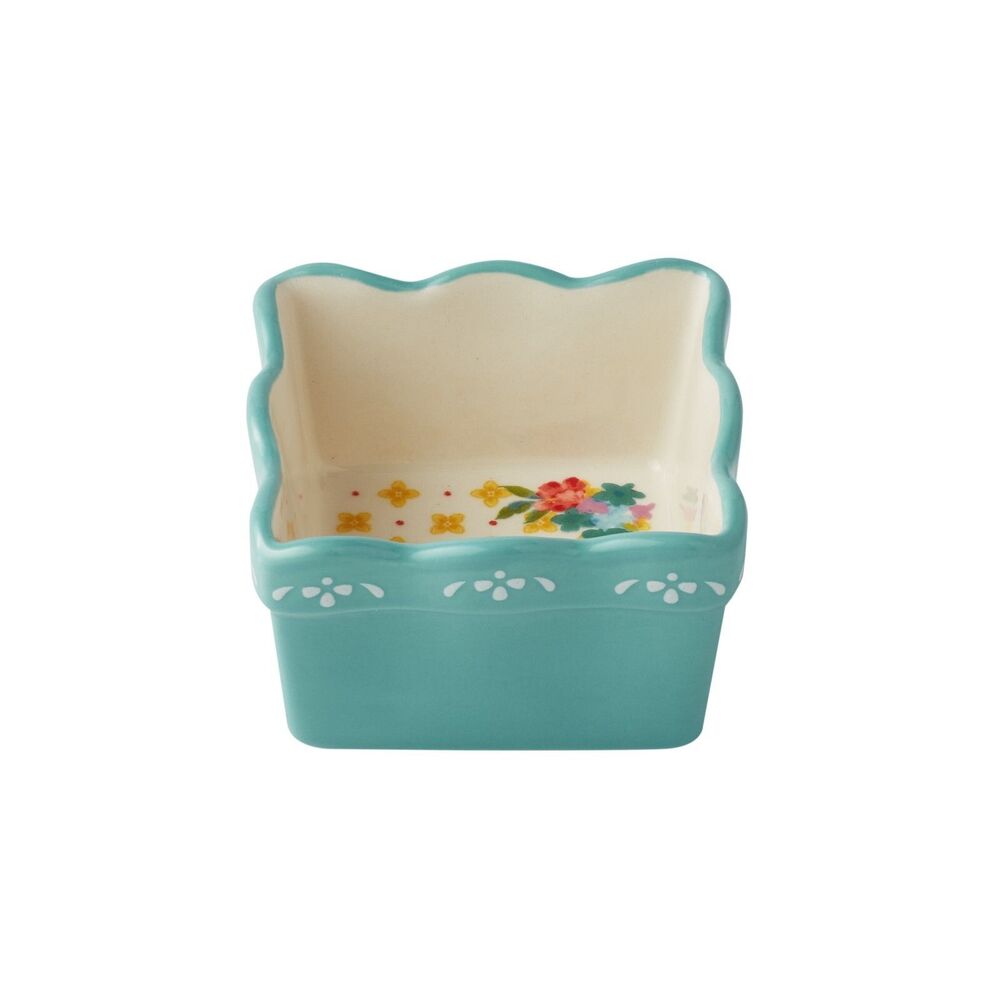 Pioneer Woman Blooming Bouquet Condiment Dish Set Mini Dip Square Bowl Wood Tray - Picture 11 of 11